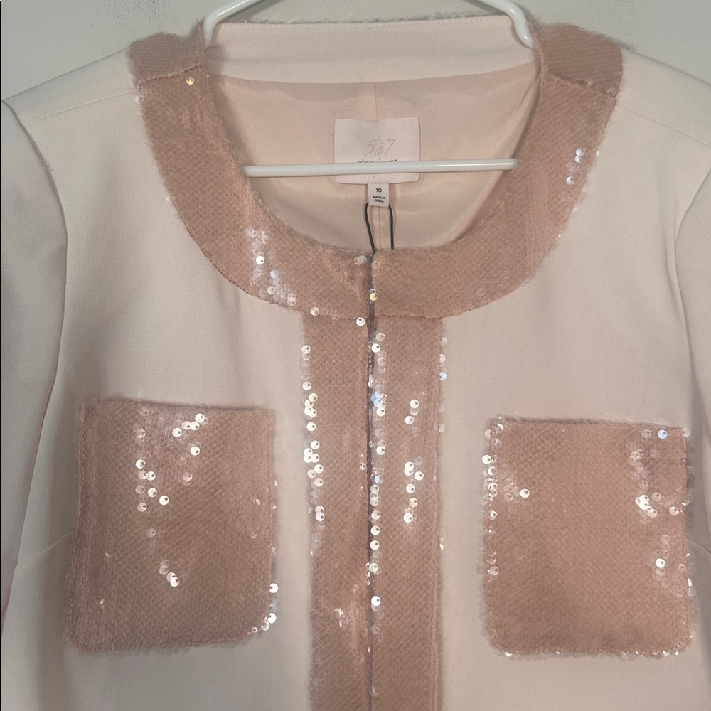 NWT Cinq a Sept Rina Sequin Trim Crop Jacket In Pearl/ Travertine - 10 - Picture 3 of 7